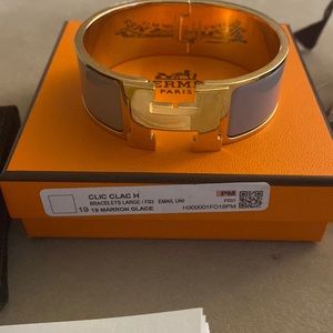 Hermes clic clac H bracelet size PM marron glace color with rose gold ha…